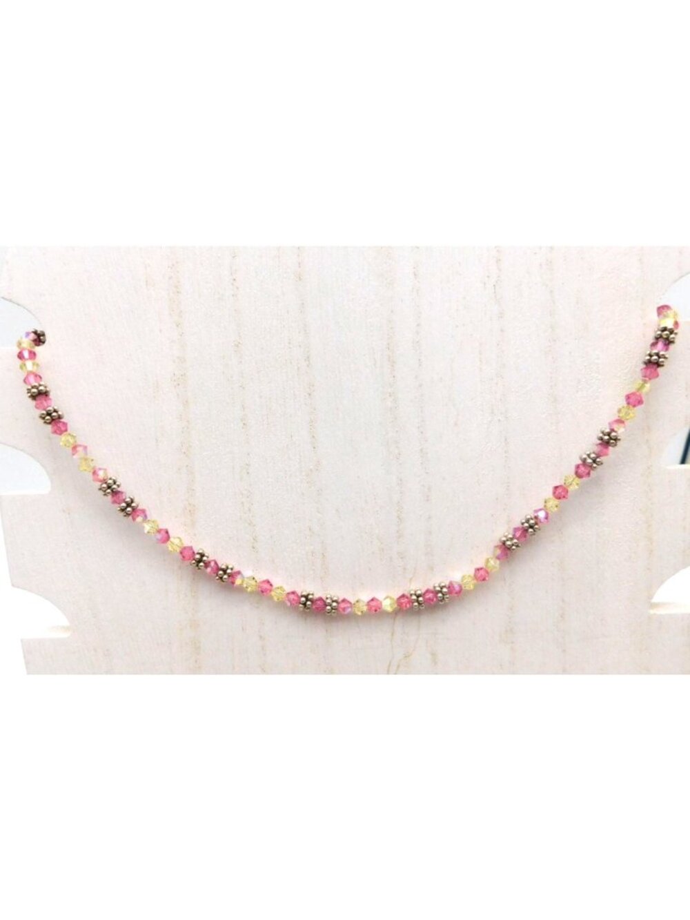 Elyse Ryan Pink Yellow Lemonade Crystal Bead Necklace With Silver Accents 15"